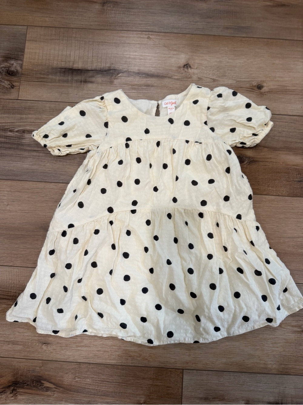 Cat & Jack Cream Polka Dot Puff Sleeve Dress - Girls